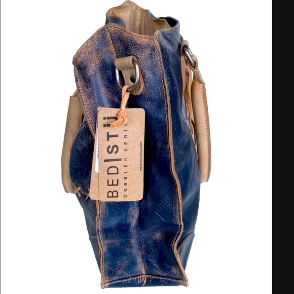 Bed Stu Bag. Stylish Blue and Tan Leather Tote Bag - Picture 3 of 7